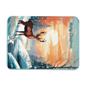 冬の日没の鹿カード マグネット (横)