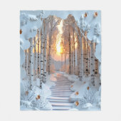 冬の日没ホワイトバーチフォレスト フリースブランケット (正面)