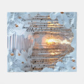 冬の日没ホワイトバーチフォレスト フリースブランケット (正面(横))