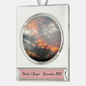 冬の日没自然景観写真 シルバープレートバナーオーナメント (左)