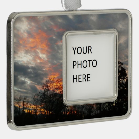 冬の日没自然景観写真 シルバープレートフレームオーナメント (右)
