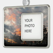 冬の日没自然景観写真 シルバープレートフレームオーナメント (左)