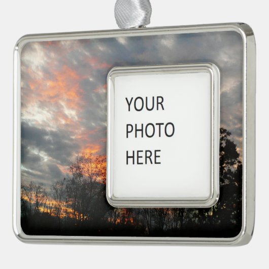 冬の日没自然景観写真 シルバープレートフレームオーナメント