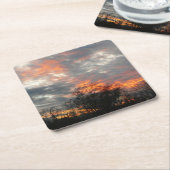 冬の日没自然景観写真 スクエアペーパーコースター (アングル)