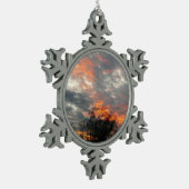 冬の日没自然景観写真 スノーフレークピューターオーナメント (左)