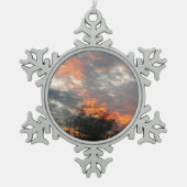 冬の日没自然景観写真 スノーフレークピューターオーナメント (正面)