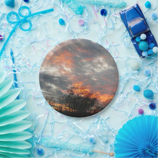 冬の日没自然景観写真 ペーパープレート (パーティー)