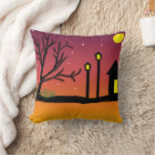 冬の日没通りと雪とシルエット クッション (ブランケット)