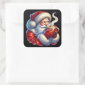 冬の日bkで飲み物を楽しむサンタクロース スクエアシール (バッグ)