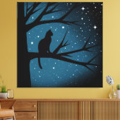 冬の星空の夜に木に猫 キャンバスプリント (インサイチュ (リビング))