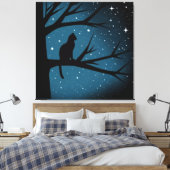 冬の星空の夜に木に猫 キャンバスプリント (インサイチュ (寝室))