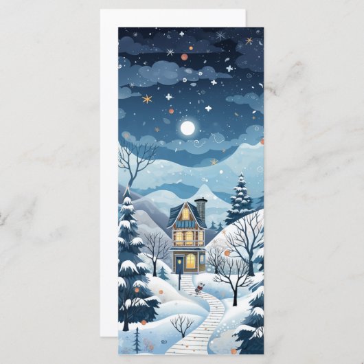冬の星空の夜のグリーティングカード (正面/裏面)