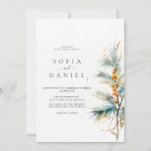 冬の春の水色の木結婚の 招待状 (正面)