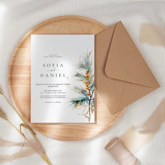 冬の春の水色の木結婚の 招待状