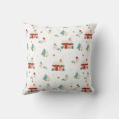 冬の昼の村のシーンと雪だるま クッション (裏面)