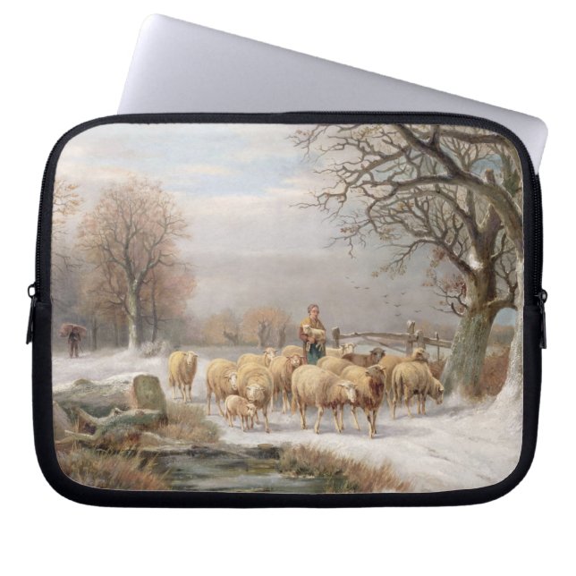 冬の景色の彼女の群を持つShepherdess ( ラップトップスリーブ (正面)