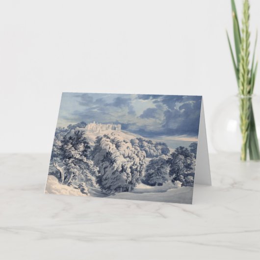 冬の景色の水彩画のヴィンテージの城 シーズンカード (正面)