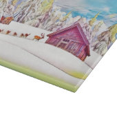 冬の景色トナカイとログキャビンの水色 カッティングボード (角)