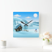 冬の景色「おめでとう」 スクエア壁時計 (ホーム)