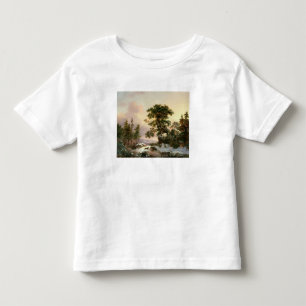 冬の景色(パネルの油)のオオカミ トドラーTシャツ