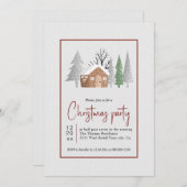 冬の景色、木々と降雪クリスマスパーティー 招待状 (正面/裏面)