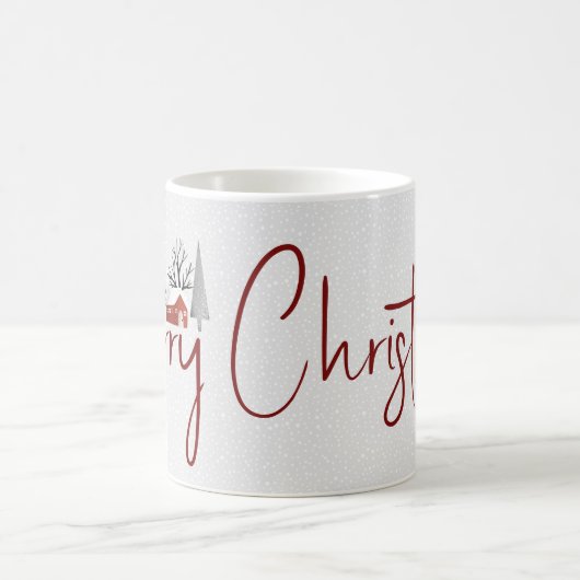 冬の景色、木メリークリスマスタイポグラフィ コーヒーマグカップ (中央)