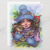 冬の暖かいアートカードリトルフォレストフレンズ (正面/裏面)