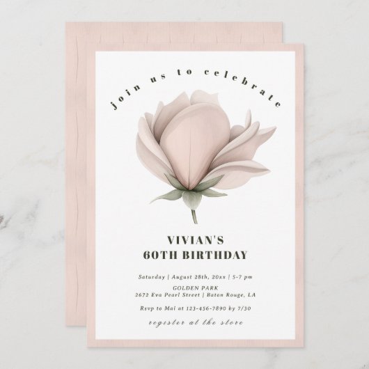 冬の暖かいフローラ60誕生日 招待状 (正面/裏面)