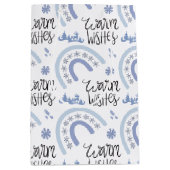 冬の暖かい願いブルースノーフレーク虹 ミディアムペーパーバッグ (正面)