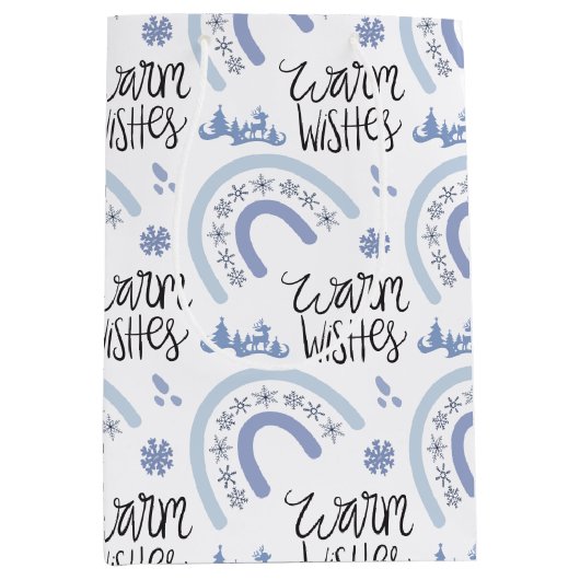 冬の暖かい願いブルースノーフレーク虹 ミディアムペーパーバッグ (正面)