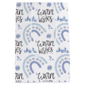 冬の暖かい願いブルースノーフレーク虹 ミディアムペーパーバッグ (裏面)