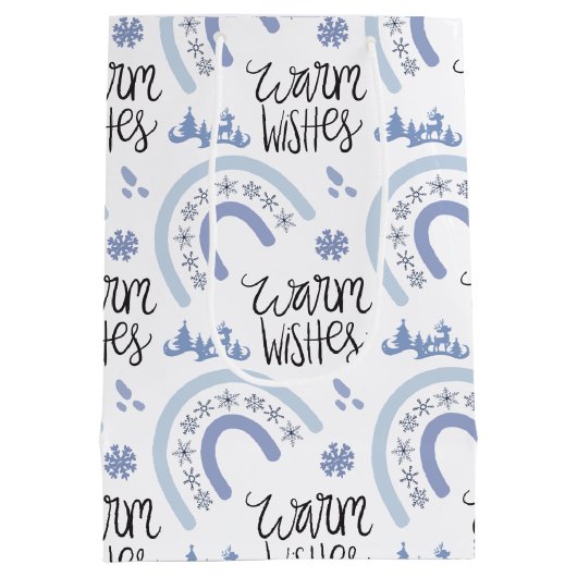 冬の暖かい願いブルースノーフレーク虹 ミディアムペーパーバッグ (裏面)