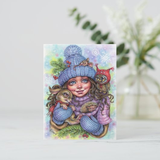 冬の暖かさのポストカード小さな森の友人 ポストカード (スタンド正面)