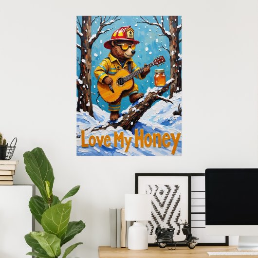 冬の暖かさ：クマの蜂蜜調和 ポスター (ホームオフィス)