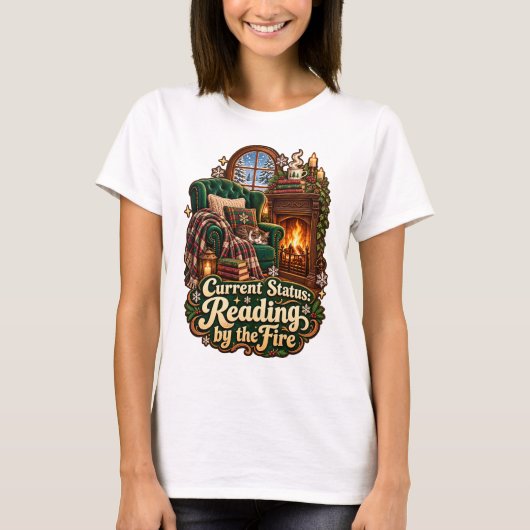 冬の暖炉での読書 Tシャツ (正面)