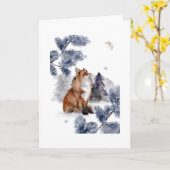 冬の月に狐が気づく カード (黄色い花)