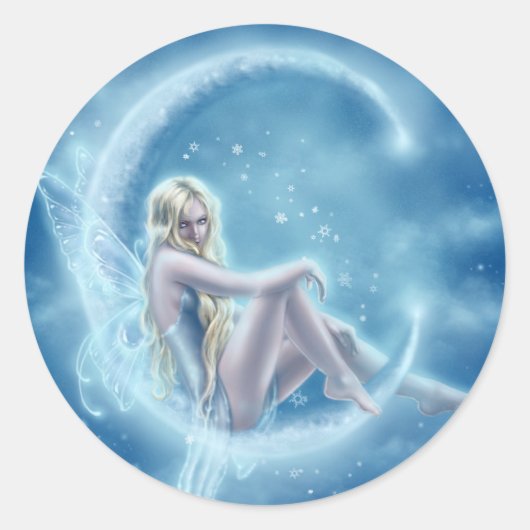 冬の月のステッカー ラウンドシール (正面)
