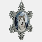 冬の月のハスキーなクリスマスのオーナメント スノーフレークピューターオーナメント (左)