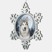 冬の月のハスキーなクリスマスのオーナメント スノーフレークピューターオーナメント (右)