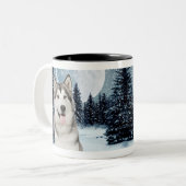 冬の月のハスキーのマグ ツートーンマグカップ (正面左)