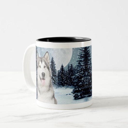 冬の月のハスキーのマグ ツートーンマグカップ (正面左)