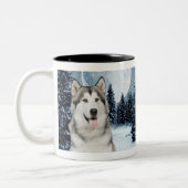 冬の月のハスキーのマグ ツートーンマグカップ (左)