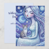 冬の月の乙女と銀の猫の幻想的なホリデー (正面/裏面)