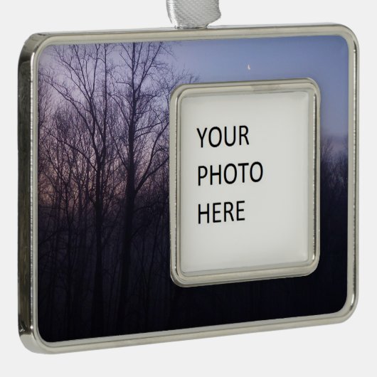 冬の月の朝の風景の写真 シルバープレートフレームオーナメント (右)