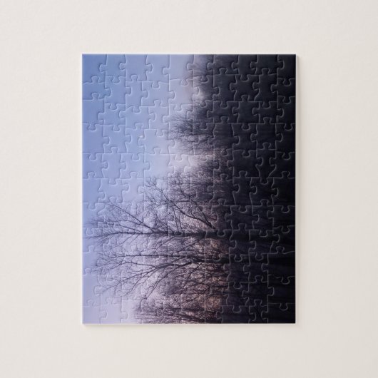 冬の月の朝の風景の写真 ジグソーパズル (縦)