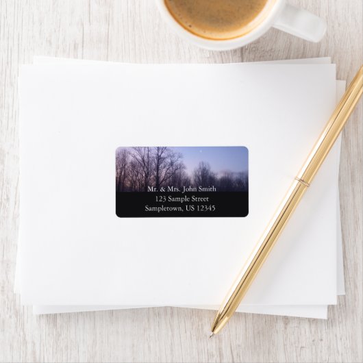 冬の月の朝の風景の写真 ラベル (インサイチュ)