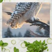 冬の月明かりの中でスノーフクロウ キッチンタオル (折り畳み)