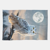 冬の月明かりの中でスノーフクロウ キッチンタオル (横)