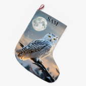 冬の月明かりの中でスノーフクロウ ラージクリスマスストッキング (正面 (吊り時))