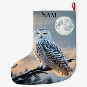 冬の月明かりの中でスノーフクロウ ラージクリスマスストッキング (裏面)
